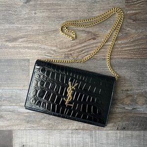 YSL Cassandra Croc Embossed Wallet on Chain